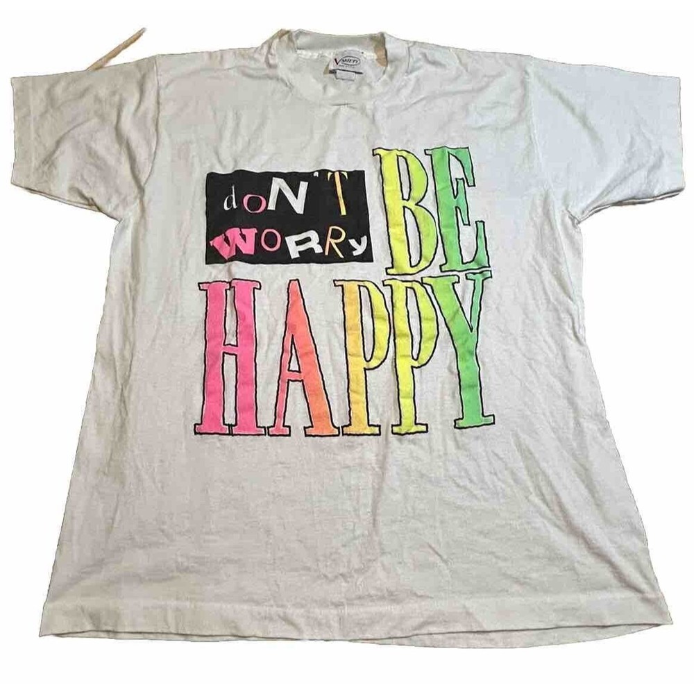Vintage 90s Single Stitch 3D Graphic Print Don't Worry Be Happy TShirt XL Unisex